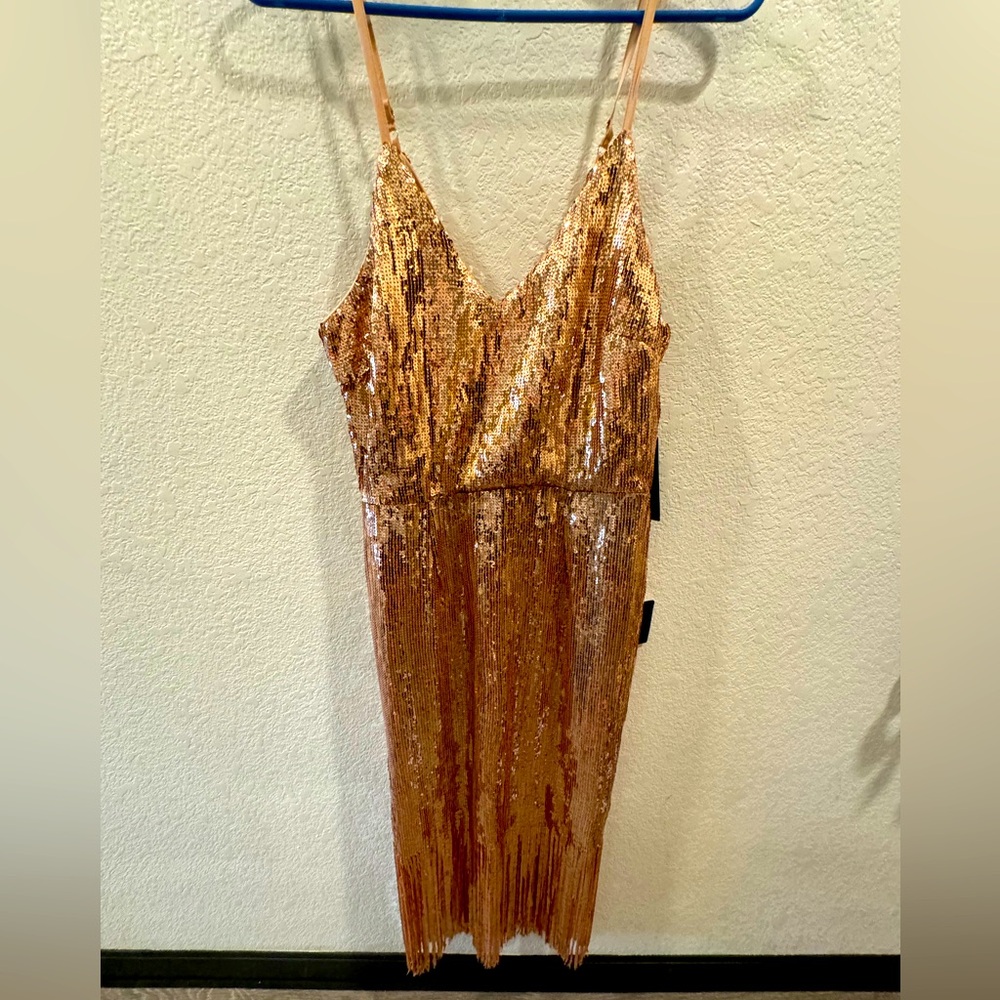 Sequin fringe rose gold dress medium lulus